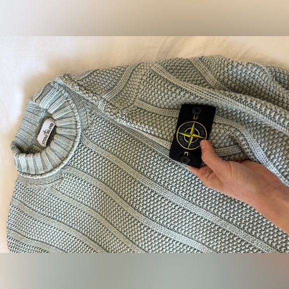 STONE ISLAND PURE WOOL REVERSE STITCH KNIT CREWNECK IN SAGE - Picture 13 of 16